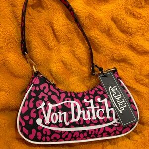 Von Dutch Pink and Black Leopard Shoulder Bag